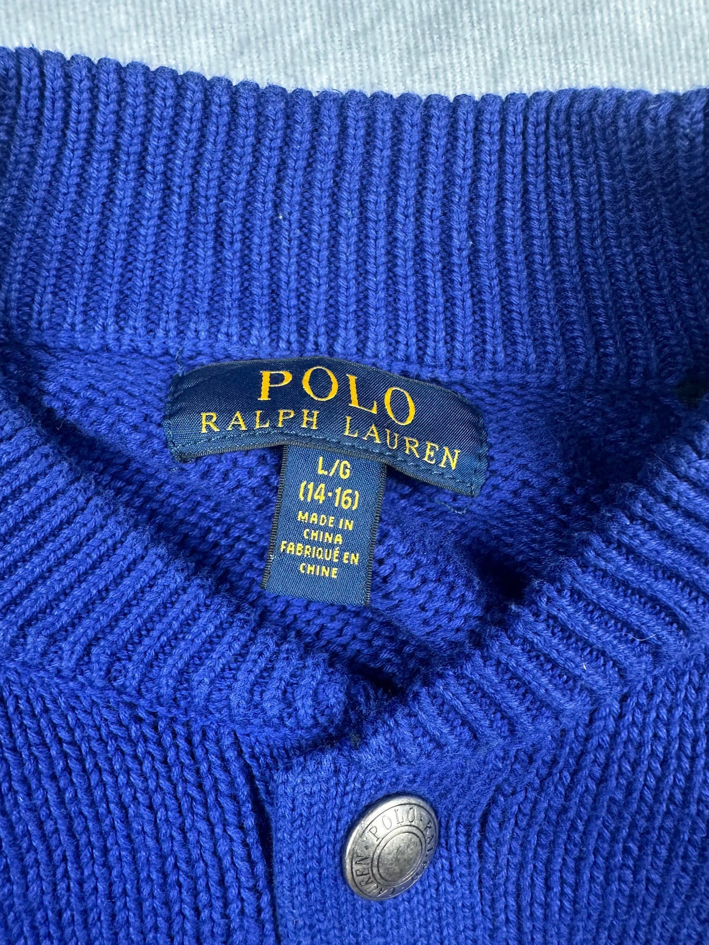 Polo Ralph Lauren College-Strickjacke Cardigan blau Kinder Gr. L (14-16) Vintage Y2K